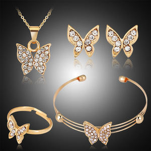 Dainty 4pcs <strong>Bridal</strong> Jewelry <strong>Sets</strong> Gold Plated Rhinestone Butterfly Pendant Necklace Earrings Ring <strong>Bangle</strong> Wedding Jewelry <strong>Set</strong> - Product Image 3