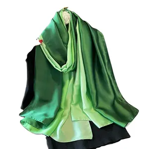 2024 Luxury Ombre Color Women Large Silk Satin Beach Scarves Hijab Gradient Long Silk Scarf Shawls 180x90