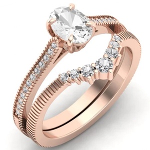 Gorgeous Moissanite <b>Rings</b> Oval 925 <b>Silver</b> <b>Sterling</b> Rose With Diamond Custom Moissanite <b>Ring</b> - Product Image 1