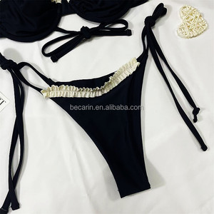 Tùy Chỉnh Xù Underwire <span class=keywords><strong>Bikini</strong></span> Set <span class=keywords><strong>Strappy</strong></span> Màu Rắn Đồ Bơi Bền Vững Side Tie Cheeky <span class=keywords><strong>Bikini</strong></span> Phụ Nữ - Product Image 4