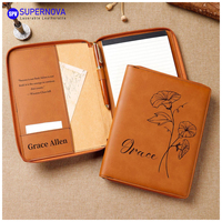 Portafolio de Cuero PU Grabable con Láser Tamaño A4, Personalizable OEM, con Cierre para Estudiantes y Profesionales de Oficina