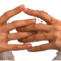 Perhiasan Wanita Mewah Trendi Lapis Emas 18K Bahan Stainless Steel Cincin Jari Hati yang Dapat Disesuaikan Set Cincin Hadiah Khusus