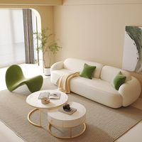 Ensemble de canapés en tissu capitonné style crème, rembourrés en éponge – Écologique, durable, anti-griffures pour chats, idéal pour petits appartements, hôtels et bureaux