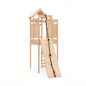 Casita de juegos de madera maciza de pino con pared de escalada para uso en exteriores en el patio trasero para niños de 3 a 8 años - Product Image 1