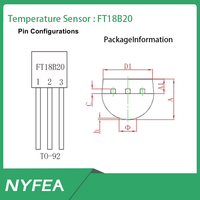 FT18B20 Alta Precisión ±0.5 ° Sensor de Temperatura Tipo C TO-92, Reemplazo Compatible con Pin de Circuito Integrado, DS18B20 para Hogar Inteligente