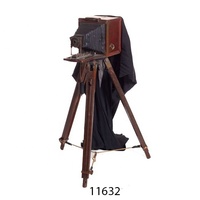 Appareil photo vintage en bois avec trépied et projecteur de cinéma rétro vintage noir avec support pour objet de décoration