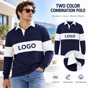 Two Color Combination <b>Polo</b> T <b>Shirts</b> for <b>Men</b> <b>Long</b> <b>Sleeve</b> <b>Polo</b> <b>Shirts</b> with Logo Cotton Rugby <b>Shirt</b> Casual Premium Apparel - Product Image 1