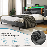 Lit moderne réglable avec espace de rangement, tête de lit avec chargeur USB et éclairage LED, cadre en bois 160*200 cm