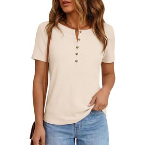 Top in maglia da donna a maniche corte, camicia Henley traspirante, casual, primaverile ed estiva, abbigliamento alla moda - Product Image 3