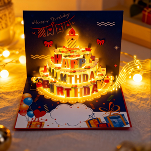 <span class=keywords><strong>Carte</strong></span> d'anniversaire créative 3D avec gâteau pop-up, lumières musicales colorées et fonction d'éclairage magnétique pour créer des vœux chaleureux - Product Image 1