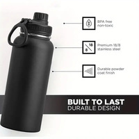 Bouteille d'eau en acier inoxydable avec couleur et logo personnalisés, revêtement en poudre, isolation à double paroi, thermos sous vide, sport et gym