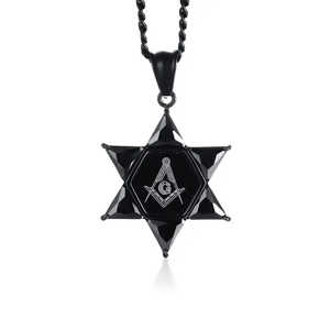 Jóias Freemason Aço Inoxidável Illuminati Amuleto Preto Cubic Zircon Hexagrama Maçônico Pingente Colar Para Homens Mulheres