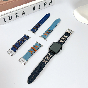 Denim Leather Strap for Apple Watch Band Series 8 7 6 SE Replacement Bracelet Ultra 49 41 45mm Luxury Band 38 42mm Correa IWatch - Product Image 1