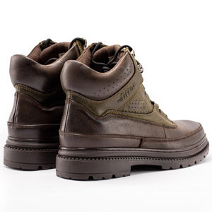 Retro <strong>Work</strong> <strong>Boots</strong> Men's First Layer Cowhide Round Head Winter Mid-calf Anti-slip Wear-resistant Outdoor Rubber Outsole - Product Image 3