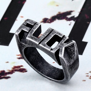 Bague Statement en Acier Inoxydable 316L « FK » pour Homme, Plaqué Or Argenté Antique, Style Audacieux, Tendance Motard, Punk, Hip Hop - Product Image 3