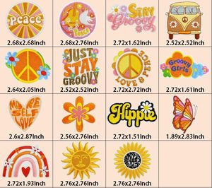Patchs d'été brodés à la mode Orange jaune tournesol paix chapeau patchs fer broderie transfert de chaleur pour enfants sac de vêtements - Product Image 6