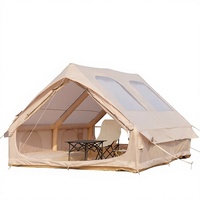 Tente gonflable légère kaki 6,3 mètres carrés 420D Oxford, double entrée, double hublot, poches de rangement, installation rapide