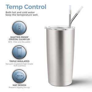 Gobelet isotherme en acier inoxydable de 20 oz (500 ml) avec couvercle, double paroi, revêtement poudré, pour voiture, bureau, extérieur, 6 à 12 heures - Product Image 2