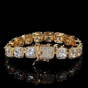 European and American New High-quality Hip-hop 10mm Men's Rock Sugar <b>Bracelet</b> <b>Copper</b> Micro-inlaid Square Zircon Jewelry Handmad - Product Image 2