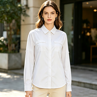 Chemise boutonnée pour femme en nylon blanc 100% premium, respirante, infroissable, décontractée, pour le bureau et l'extérieur, avec logo personnalisé