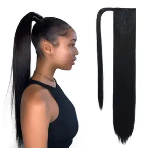 $1/piece amostra Envolver Em Torno de Rabo de Cavalo Cabelo Liso Reta Clipe Da Extensão Do Cabelo em 22 Inch Rabos de Cavalo de Cabelo Sintético Blonde Cor