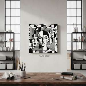 Toile murale cubiste <span class=keywords><strong>noir</strong></span> <span class=keywords><strong>et</strong></span> <span class=keywords><strong>blanc</strong></span>, impression haute définition sur toile, image géométrique abstraite pour décoration de salon moderne - Product Image 1
