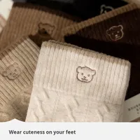 Chaussettes longues en coton tricoté épais pour femmes, antibactériennes et anti-odeurs, noires et blanches, automne-hiver, vente en gros