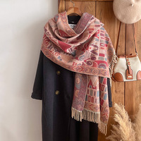 Écharpe d'hiver à motif ethnique pour femmes, pashmina voile cachemire, châle effet cachemire pour l'hiver, vente en gros