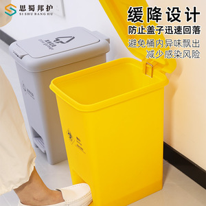 Sishubanghu Medical Waste <b>Bin</b> 6L Yellow Plastic Foot Pedal Hand Operated Double Lid Hospital Clinic Use - Product Image 2