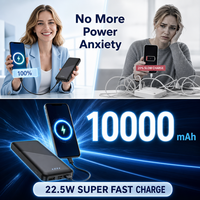 Batterie externe 10000mAh avec 4 câbles intégrés, charge rapide SCP 22.5W PD20W, affichage numérique LED, vente en gros pour les voyages
