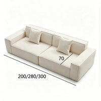 Canapé modulaire en lin beige, canapé de sol avec accoudoirs carrés, canapé combinable de 70 cm, 200/280/300 cm, meubles d'appartement Wabi-sabi