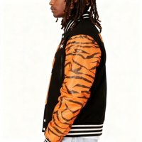 Veste bomber XJYD Hip Hop à col montant, logo personnalisé, motif tigre tendance, broderie chenille, imperméable et respirante