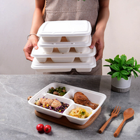 Barquette alimentaire jetable à 5 compartiments pour plats à emporter, en bagasse écologique