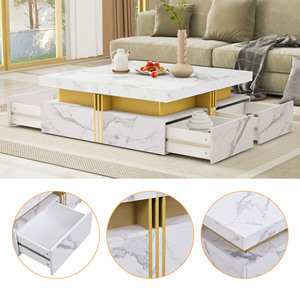 Modern Square <b>Marble</b> Storage Coffee <b>Table</b> with 4 Drawers Durable Movable <b>Nesting</b> Design - Product Image 4