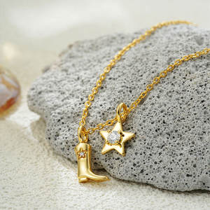 Waterproof Non Tarnish <b>Jewelry</b> 316L Stainless Steel Base 14k 18k PVD Gold Plated Charm Zircon Cowboy <b>Boot</b> Necklace for Women - Product Image 3