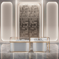 Vitrina de Exhibición de Joyería de Lujo con Logotipo Personalizado, Producción Directa de Fábrica, Diseño Moderno en Acero Inoxidable, Madera y Vidrio