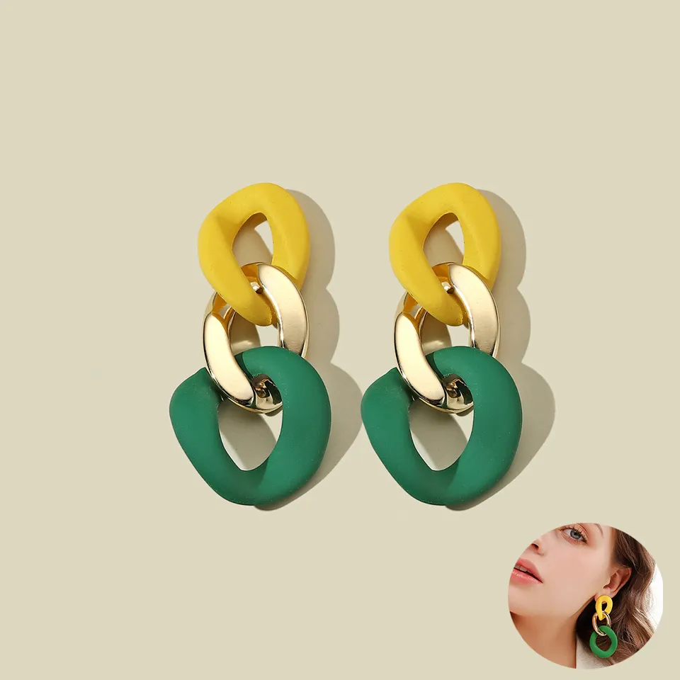 Wholesale Vintage Resin Acrylic Two-toned Earrings Cellulose Acetate Statement Earrings Bohemian Colorblock Jewelry