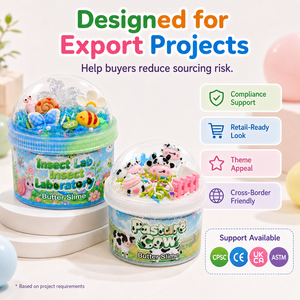 Slime au beurre personnalisé avec logo, 4 thèmes assortis : insectes, ferme, fruits, sirène, avec breloques et paillettes, OEM, marque privée, vente en gros - Product Image 4