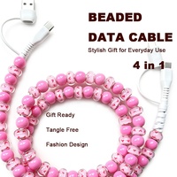 Câble USB C perlé 4-en-1 avec motif cœur mignon pour chargeur de téléphone et transfert de données