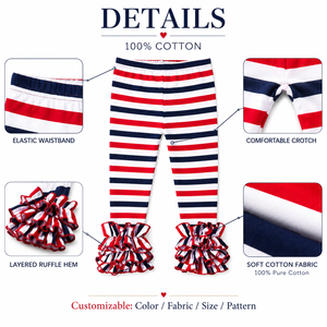 <span class=keywords><strong>Leggings</strong></span> per Bambine di Alta Qualità, Morbidi con Volant Laterali, Stampa Personalizzata, Pantaloni <span class=keywords><strong>a</strong></span> <span class=keywords><strong>Righe</strong></span> in Cotone Comodi - Product Image 3
