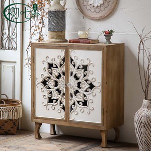 Moroccan <b>Vintage</b> Carved Entryway <b>Cabinet</b> 2 Doors Handmade Living Room Storage <b>Cabinet</b> - Product Image 2