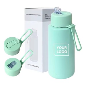 34oz 1000ml Frank doppia parete isolante sottovuoto riutilizzabile <span class=keywords><strong>in</strong></span> acciaio inox sport acqua bottiglia per bevande con coperchio Flip paglia cinturino - Product Image 3