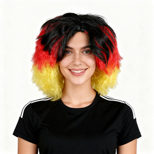 Perruque personnalisée en gros pour supporters de football, style Afro Wave, couleurs du drapeau national (Allemagne, Argentine), sans colle, pour la Coupe d'Europe - Product Image 1