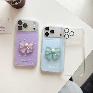 Coque de téléphone portable IMD colorée avec nœud floral pour iPhone 17 16 15 Pro Max, 2-en-1, avec protection d'objectif photo à pois et dos papillon - Product Image 4