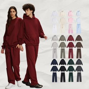 2025 autunno inverno Vintage eco-friendly 430g Casual Oversize largo High Street in girocollo pantaloni lunghi con cappuccio Set di coppia - Product Image 1