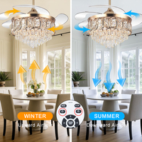Ventilateur de plafond moderne avec lumière, réversible, LED dimmable, en cristal K9, avec télécommande