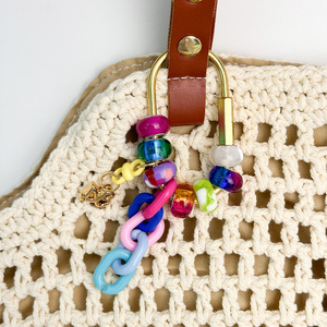 Colorful Bead <b>Bag</b> Chain Pendant With Metal Number Charm For Women Handbag Decor - Product Image 6
