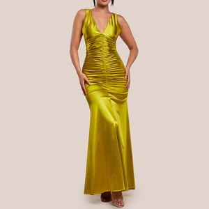 Prezzo all'ingrosso donna produttore di abbigliamento lungo partito abito formale senza maniche raso elegante abiti da sera per le signore - Product Image 1
