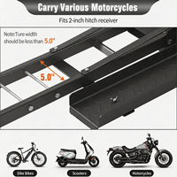 Support de transport arrière pour moto avec attelage de remorquage 2 pouces, capacité 500 LBS, en acier robuste, rampe anti-basculement pour vélo électrique, scooter, cyclomoteur, moto et pick-up