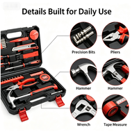 Kit d'outils ménagers fourni par l'usine, comprenant tournevis, clé à molette, pinces, marteau, ruban à mesurer, etc., prêt à l'emploi, hors de la boîte